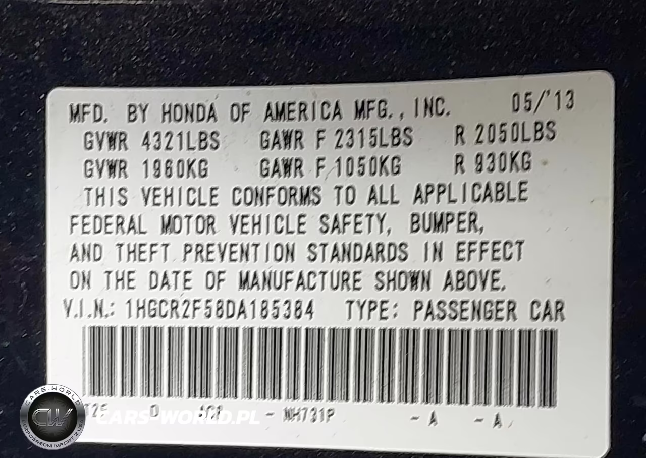 2013 Honda Accord Sport VIN:1HGCR2F58DA185384 - 9