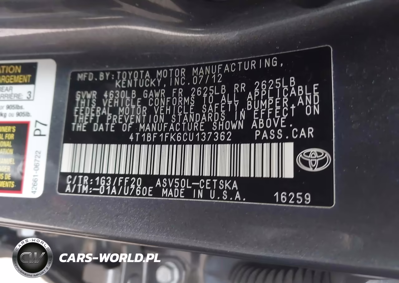 2012 Toyota Camry Se VIN:4T1BF1FK6CU137362 - 9