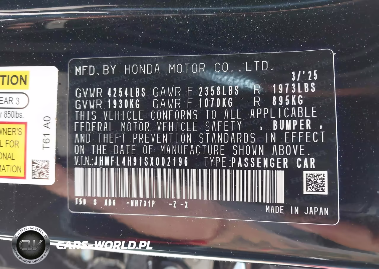 2025 Honda Civic Hybrid Sport Touring VIN:JHMFL4H91SX002196 - 9
