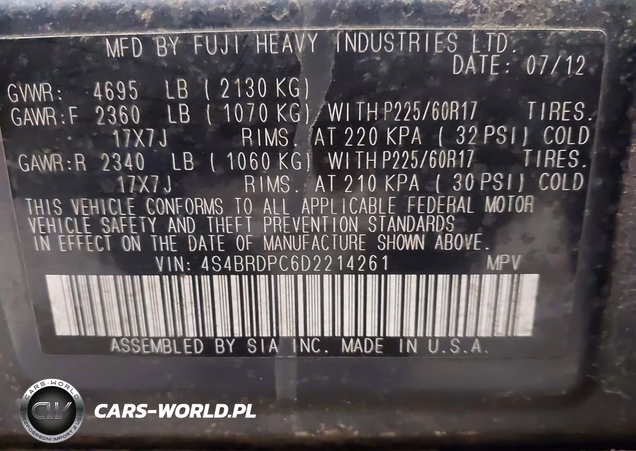2013 Subaru Outback 3.6R Limited VIN:4S4BRDPC6D2214261 - 9