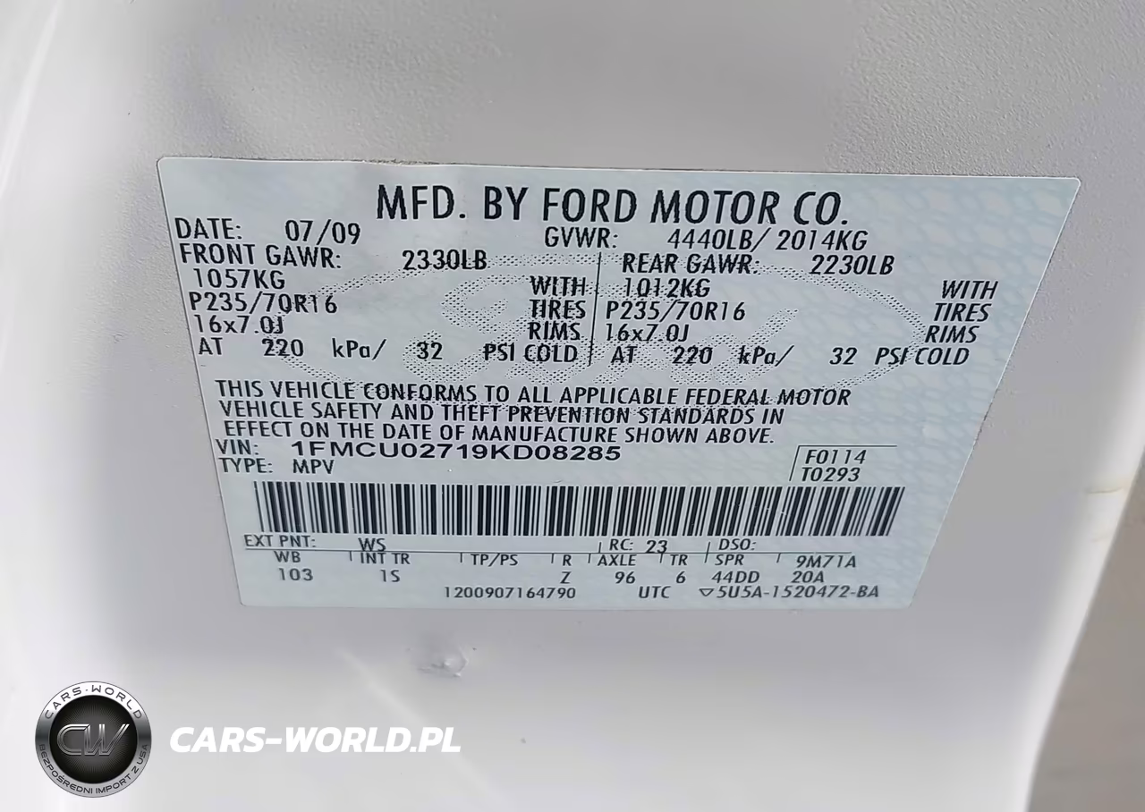 2009 Ford Escape Xls-Xls Manual VIN:1FMCU02719KD08285 - 9