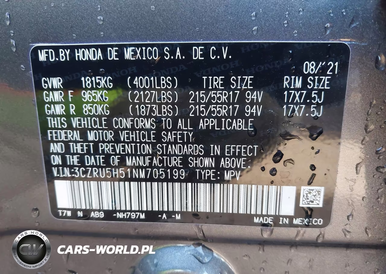 2022 Honda Hr-V 2Wd Ex VIN:3CZRU5H51NM705199 - 9