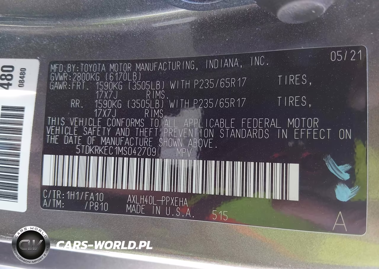 2021 Toyota Sienna Le VIN:5TDKRKEC1MS042709 - 9