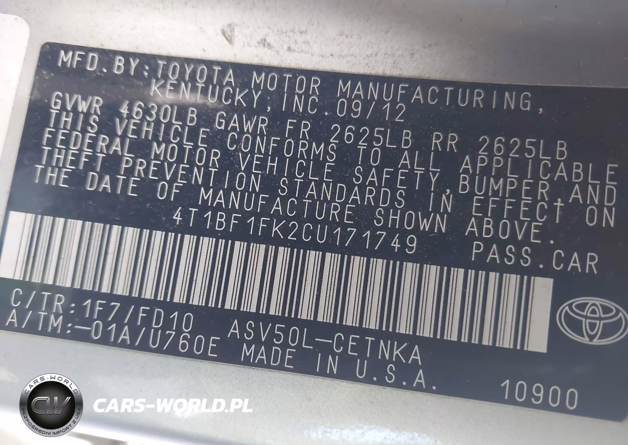 2012 Toyota Camry Le VIN:4T1BF1FK2CU171749 - 9