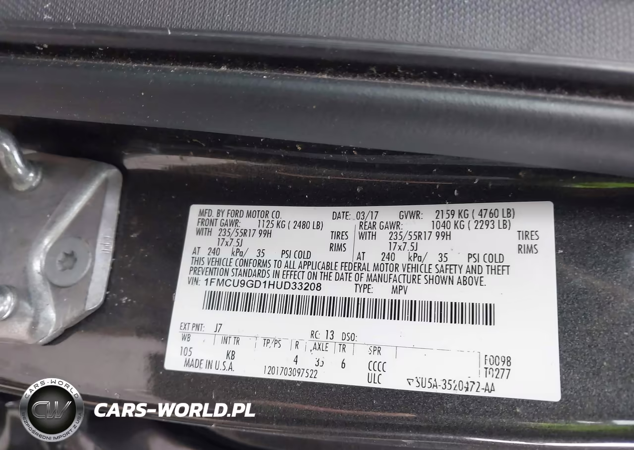2017 Ford Escape Se VIN:1FMCU9GD1HUD33208 - 9