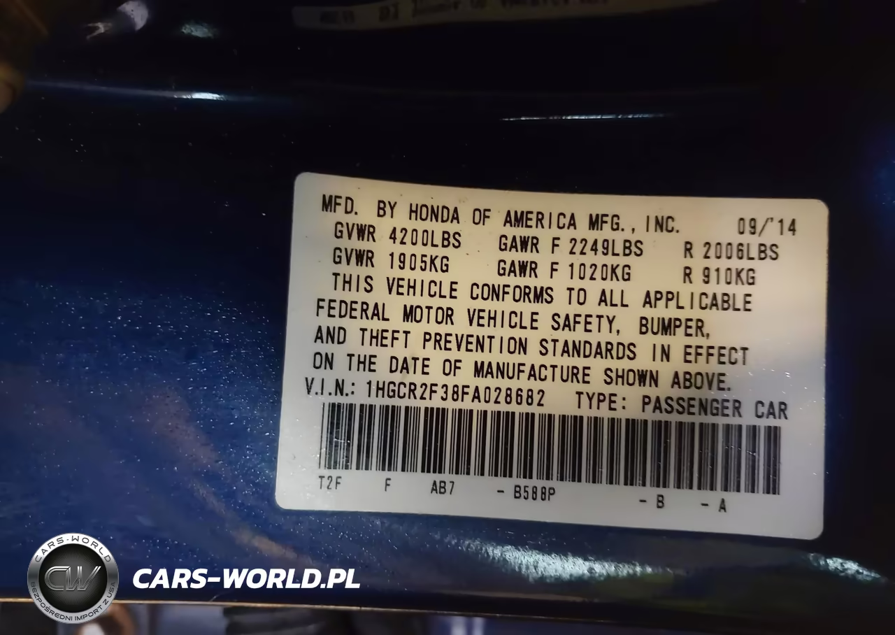 2015 Honda Accord Lx VIN:1HGCR2F38FA028682 - 9