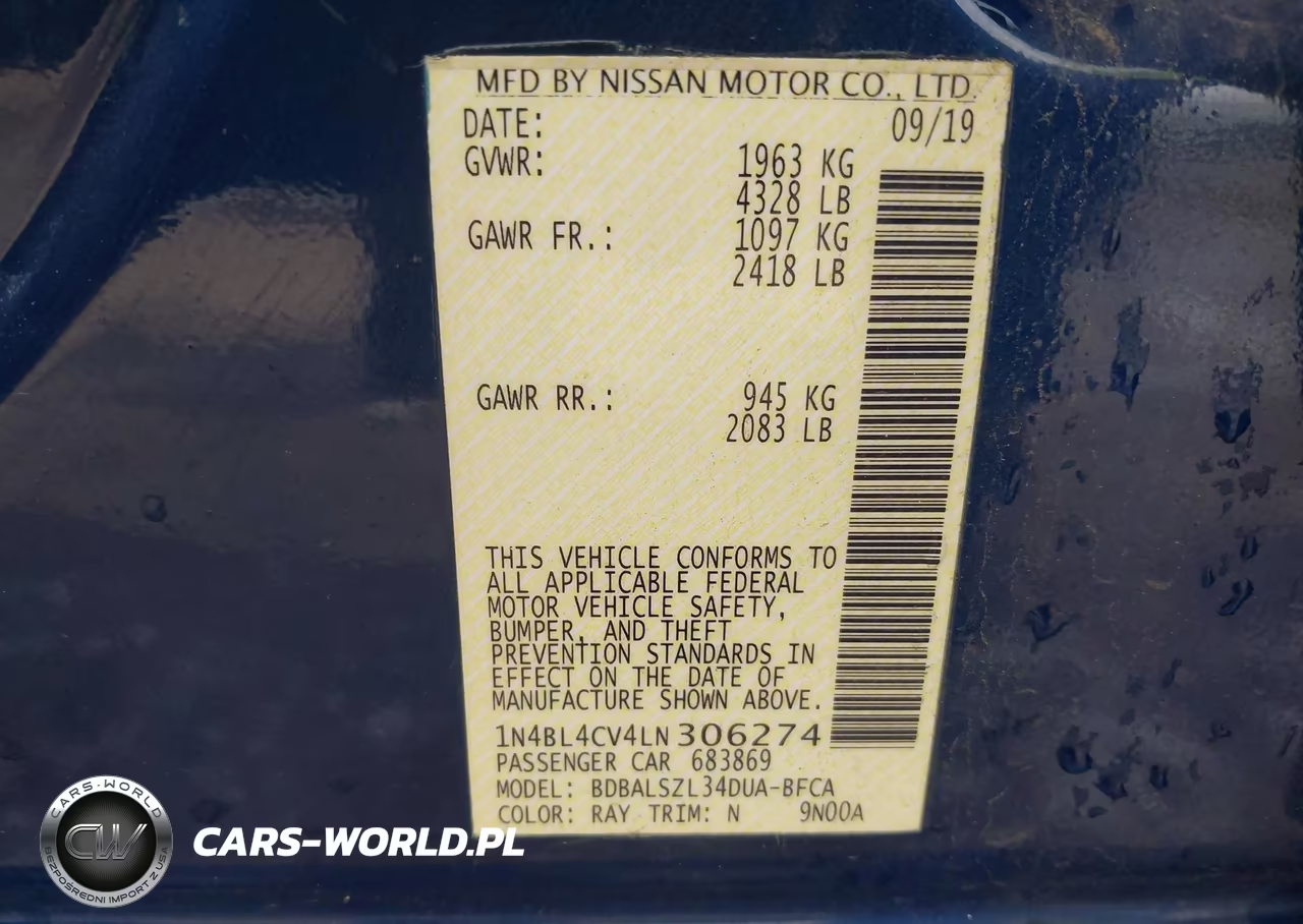 2020 Nissan Altima Sr Fwd VIN:1N4BL4CV4LN306274 - 9