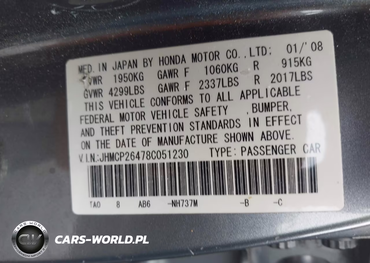 2008 Honda Accord 2.4 Lx-P VIN:JHMCP26478C051230 - 9