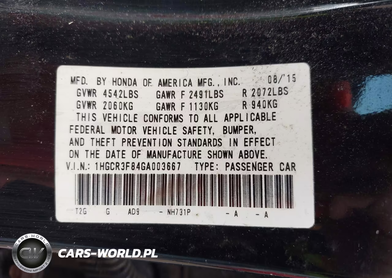 2016 Honda Accord Ex-L V-6 VIN:1HGCR3F84GA003667 - 9