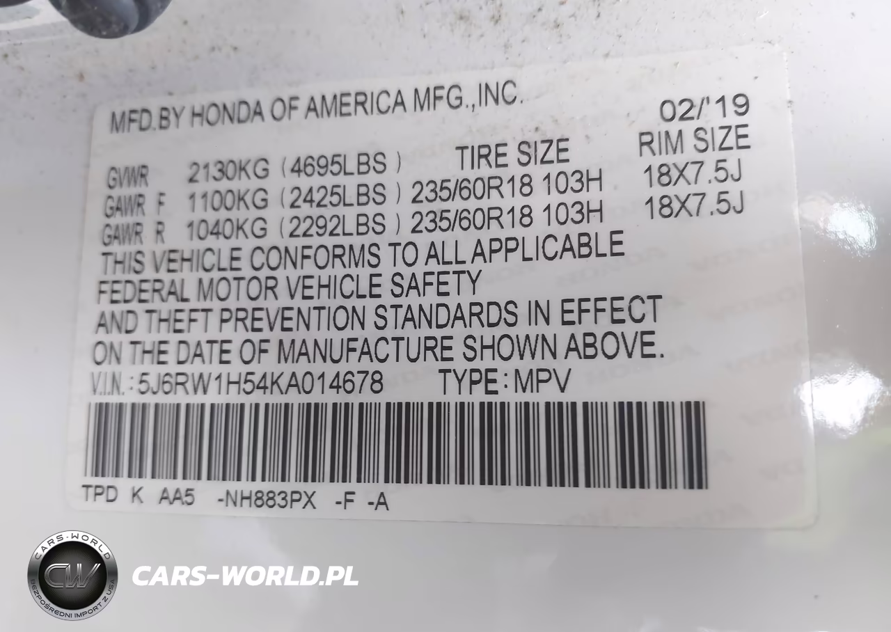 2019 Honda Cr-V Ex VIN:5J6RW1H54KA014678 - 9