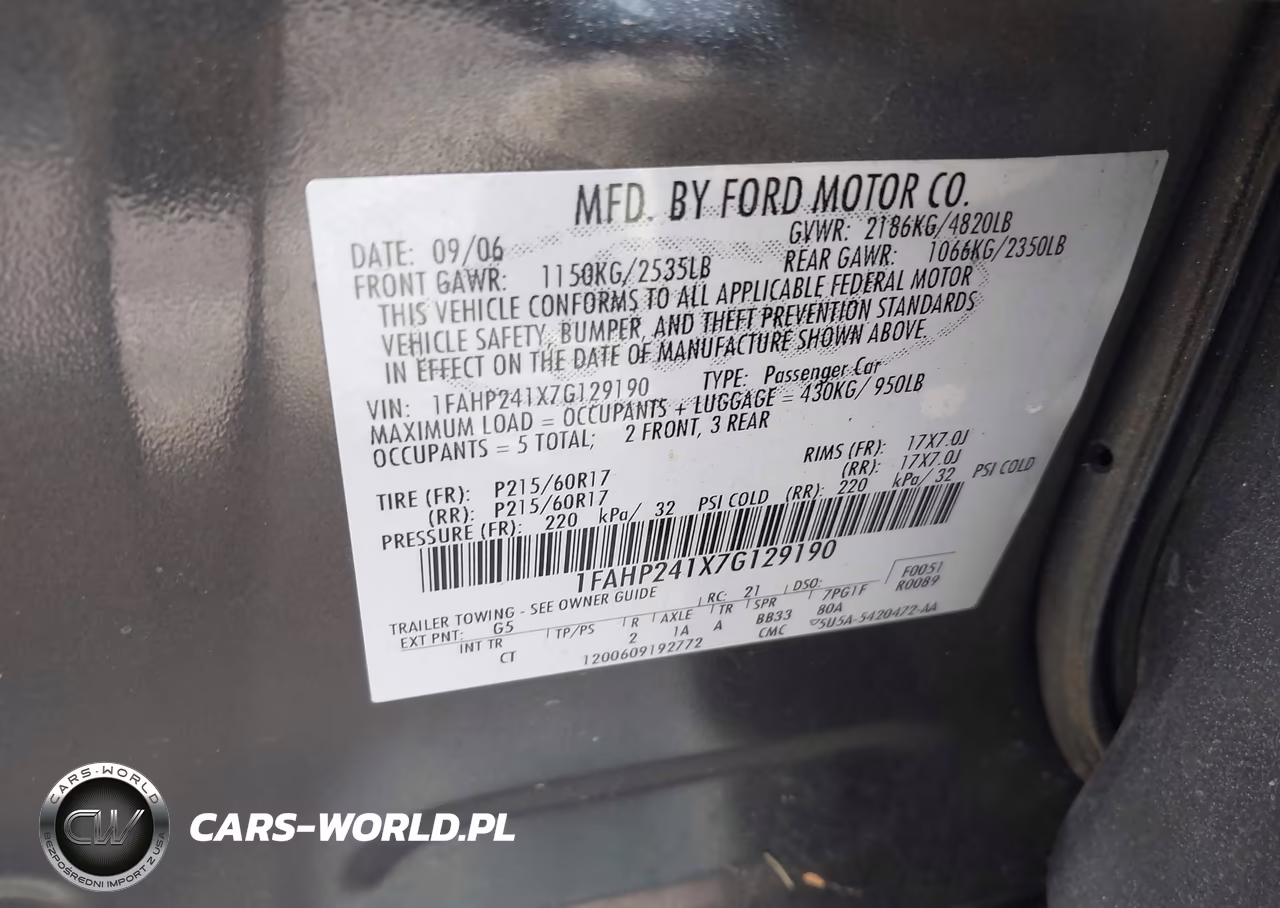 2007 Ford Five Hundred Sel VIN:1FAHP241X7G129190 - 9