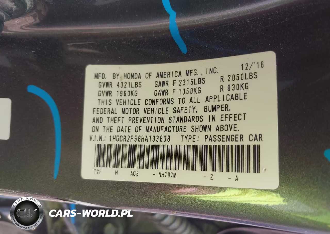 2017 Honda Accord Sport VIN:1HGCR2F58HA133808 - 9