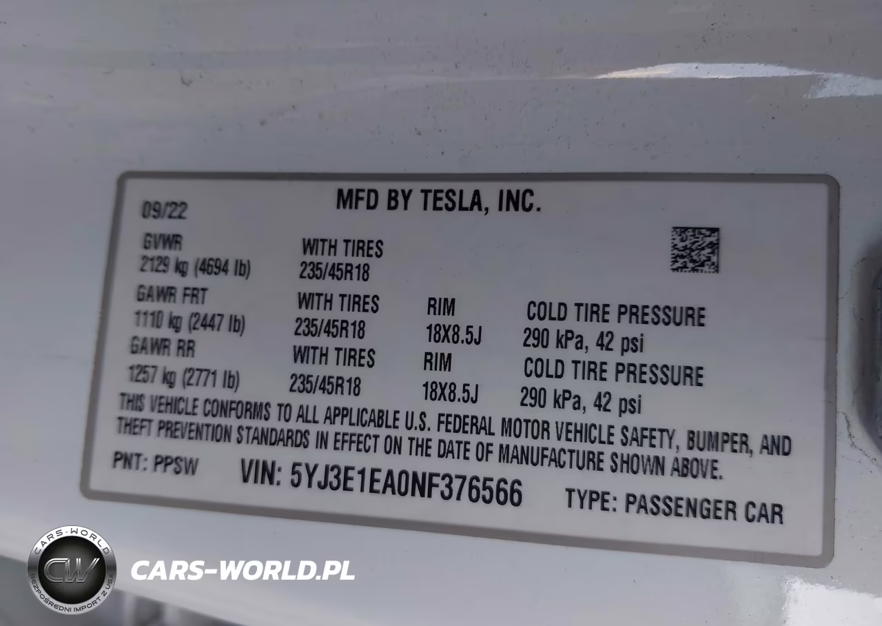 2022 Tesla Model 3 Rear-Wheel Drive VIN:5YJ3E1EA0NF376566 - 9