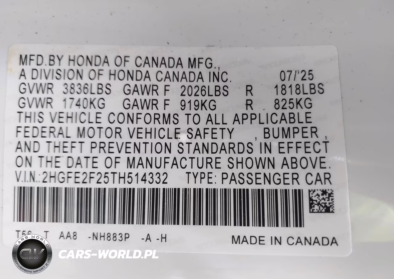 2026 Honda Civic Lx VIN:2HGFE2F25TH514332 - 9