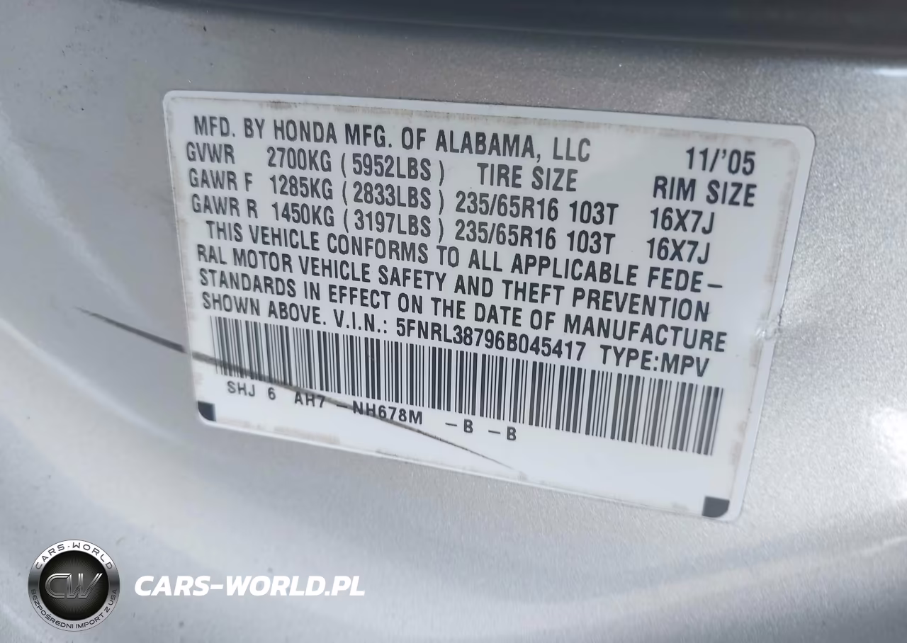 2006 Honda Odyssey Ex-L VIN:5FNRL38796B045417 - 9