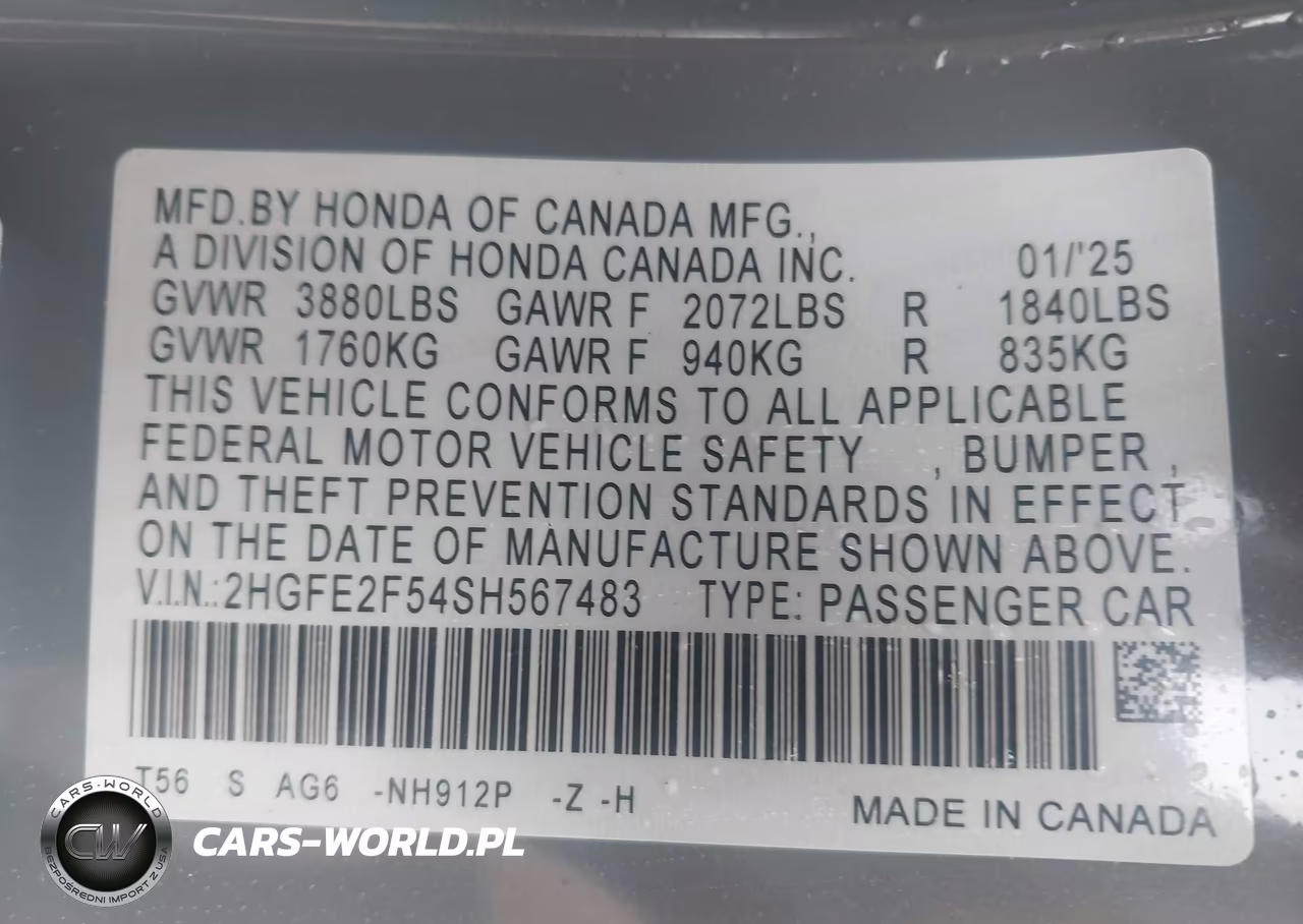 2025 Honda Civic Sport VIN:2HGFE2F54SH567483 - 9