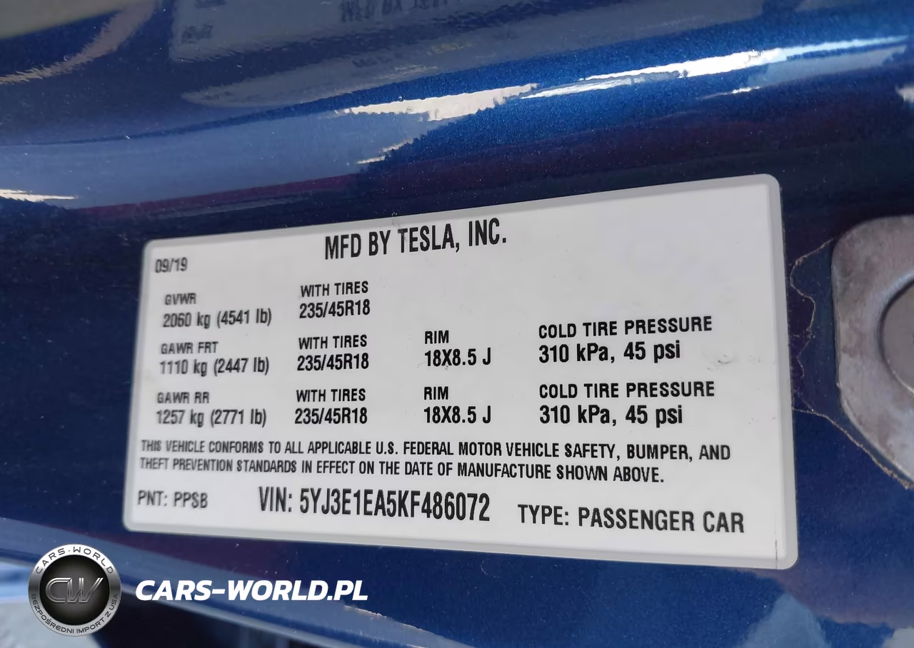 2019 Tesla Model 3 Long Range-Mid Range-Standard Range-Standard Range Plus VIN:5YJ3E1EA5KF486072 - 9