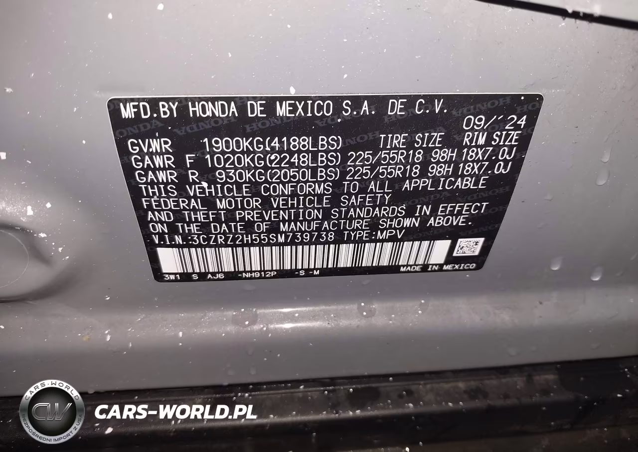 2025 Honda Hr-V Awd Sport VIN:3CZRZ2H55SM739738 - 9