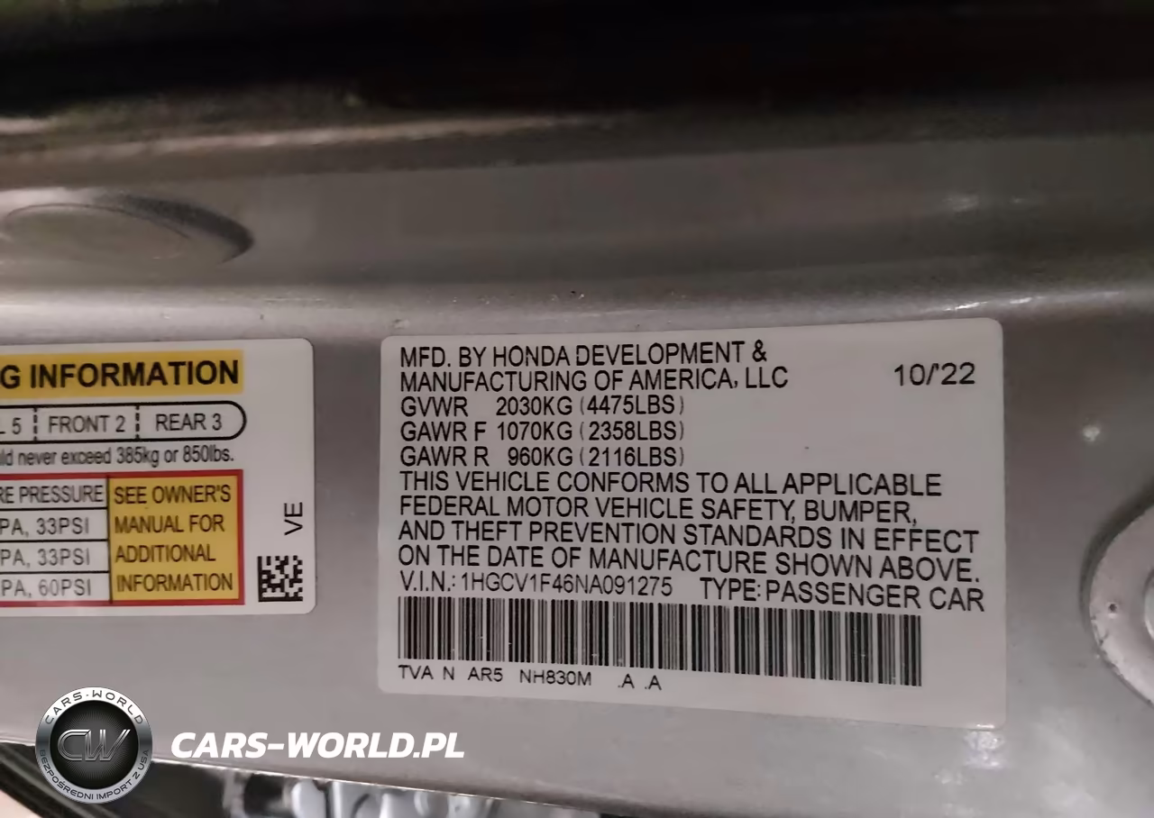 2022 Honda Accord Sport Special Edition VIN:1HGCV1F46NA091275 - 9