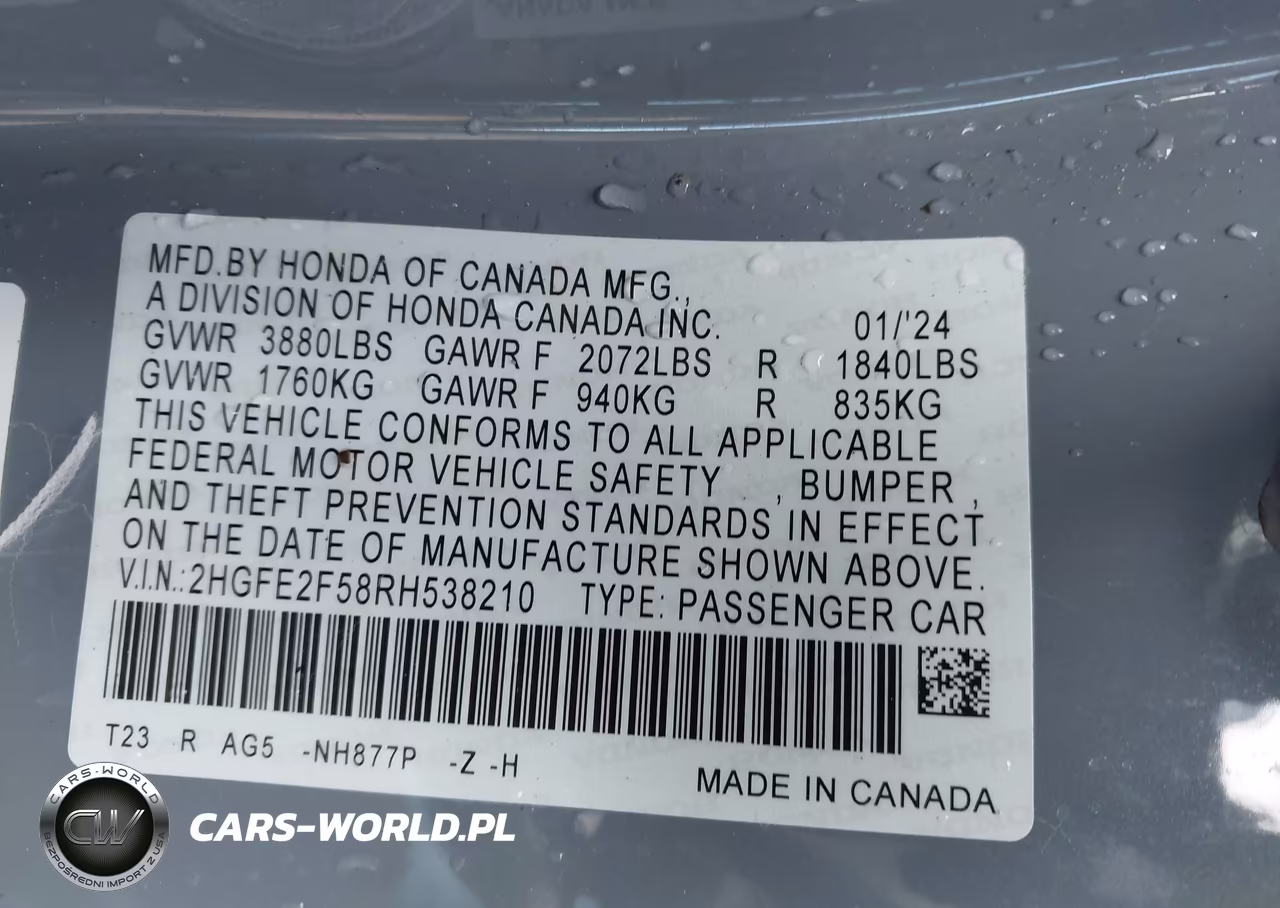 2024 Honda Civic Sport VIN:2HGFE2F58RH538210 - 9