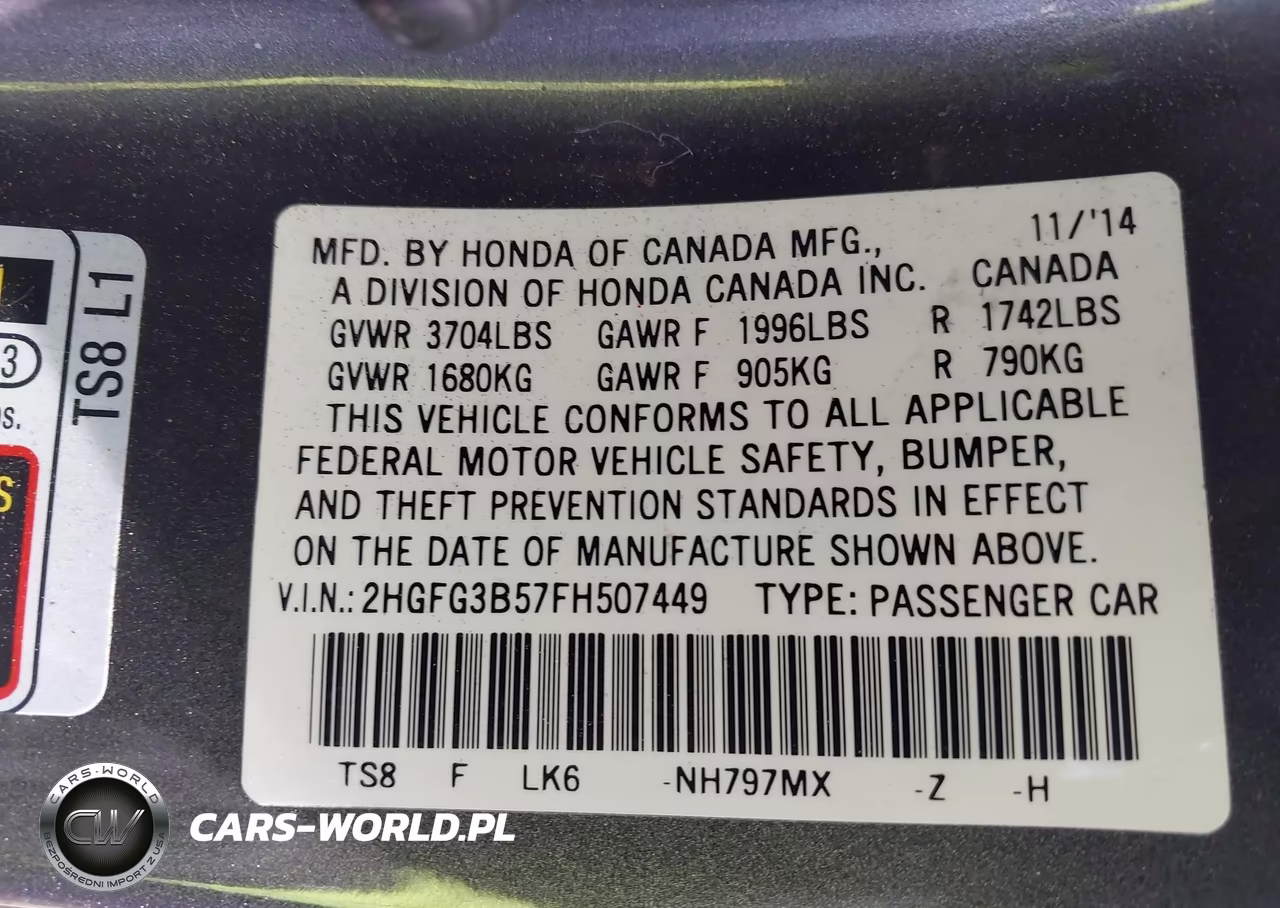 2015 Honda Civic Lx VIN:2HGFG3B57FH507449 - 9