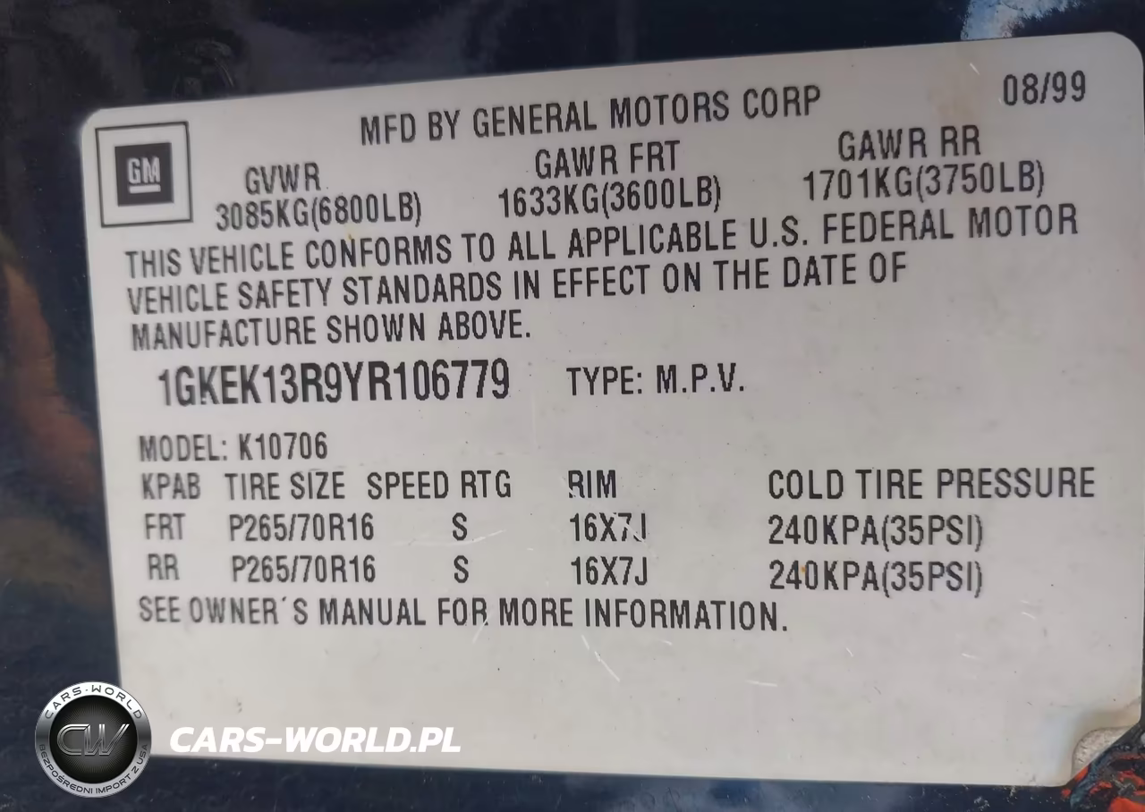 2000 GMC Yukon Denali VIN:1GKEK13R9YR106779 - 9