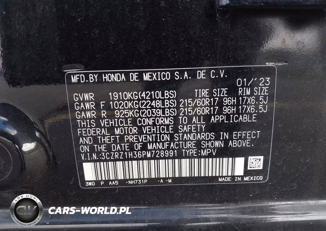 2023 Honda Hr-V 2Wd Lx VIN:3CZRZ1H36PM728991 - 9