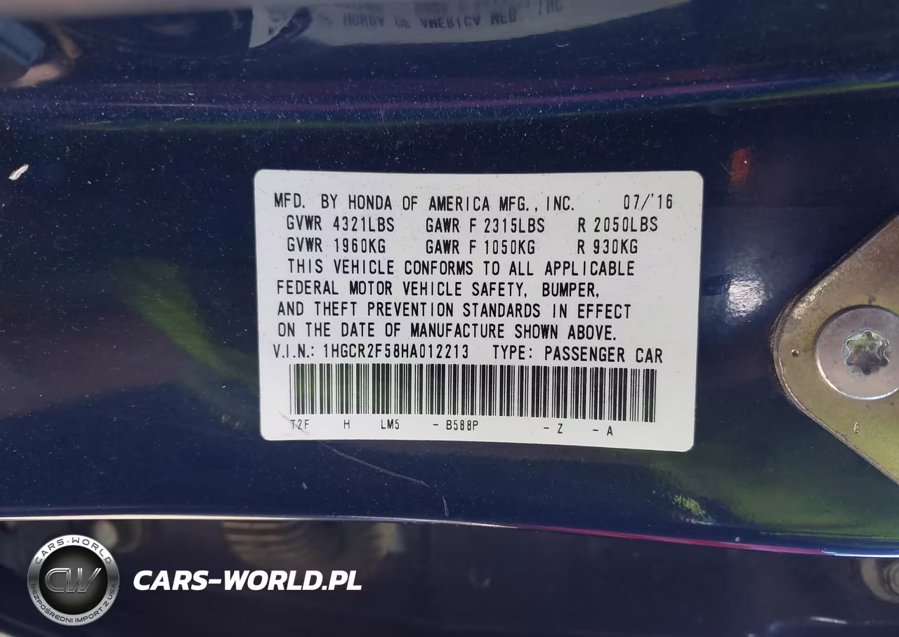 2017 Honda Accord Sport VIN:1HGCR2F58HA012213 - 9