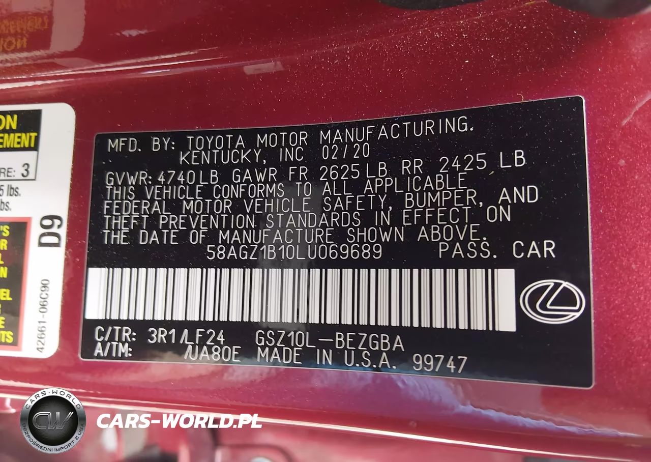 2020 Lexus Es 350 F Sport VIN:58AGZ1B10LU069689 - 9
