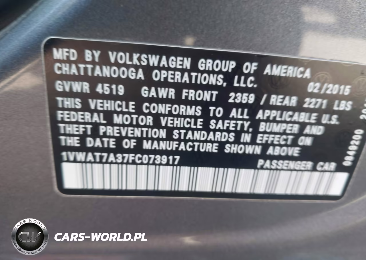 2015 Volkswagen Passat 1.8T Wolfsburg Edition VIN:1VWAT7A37FC073917 - 9