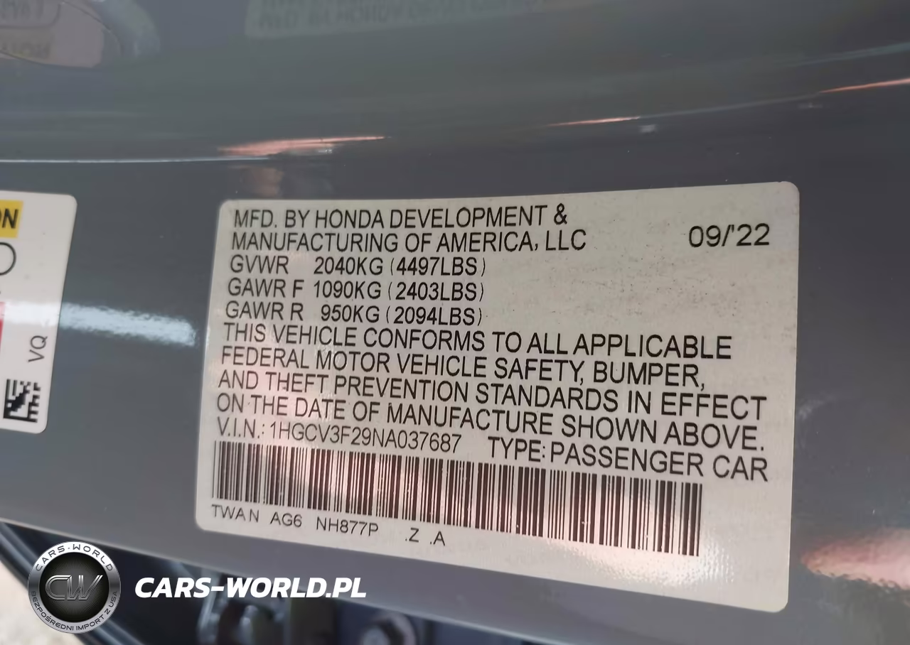 2022 Honda Accord Hybrid Sport VIN:1HGCV3F29NA037687 - 9