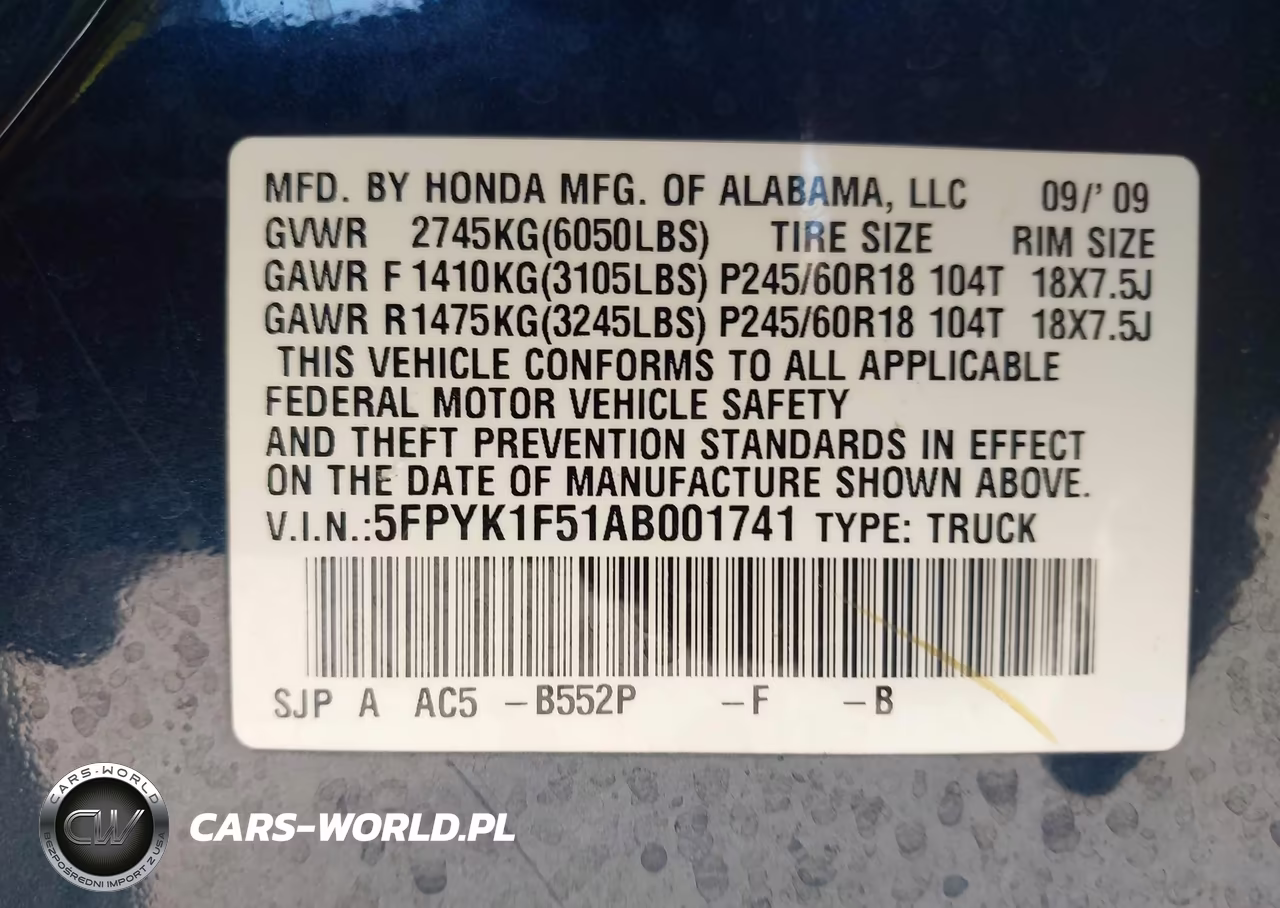 2010 Honda Ridgeline Rtl VIN:5FPYK1F51AB001741 - 9