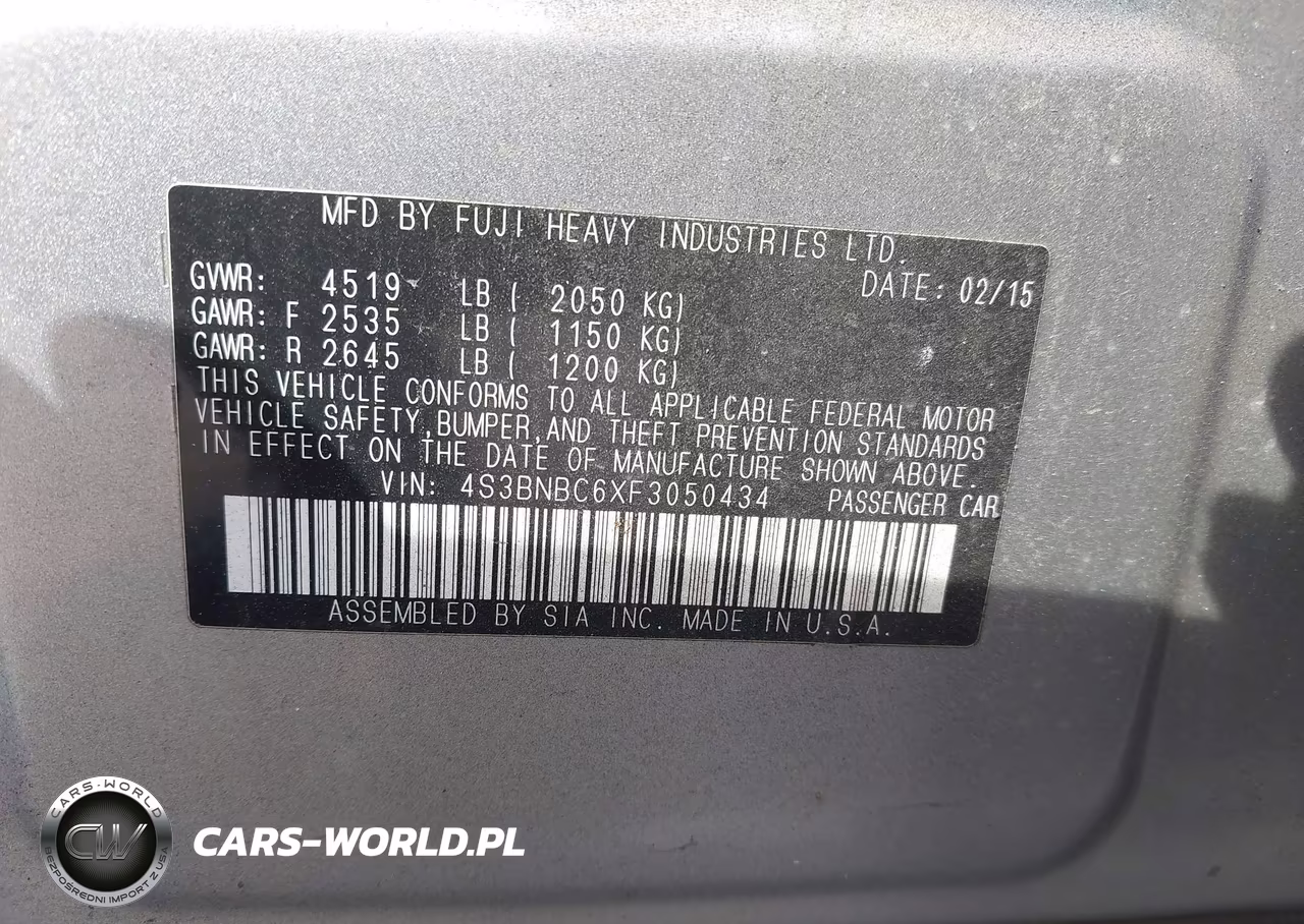 2015 Subaru Legacy 2.5I Premium VIN:4S3BNBC6XF3050434 - 9