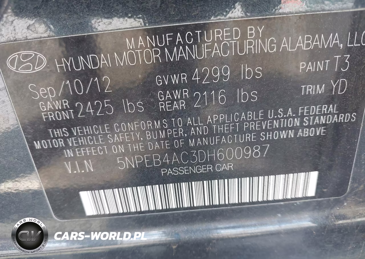2013 Hyundai Sonata Gls VIN:5NPEB4AC3DH600987 - 9