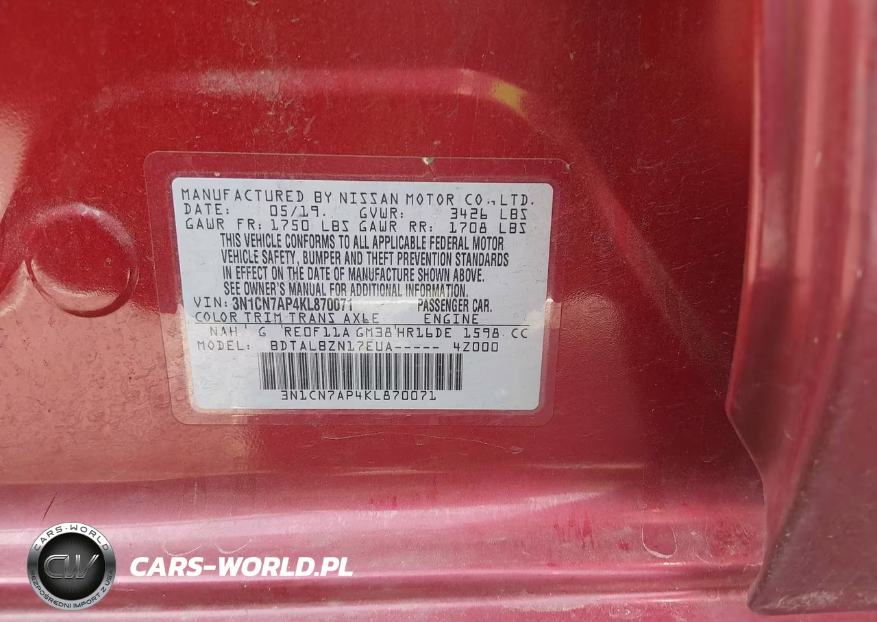 2019 Nissan Versa 1.6 Sv VIN:3N1CN7AP4KL870071 - 9
