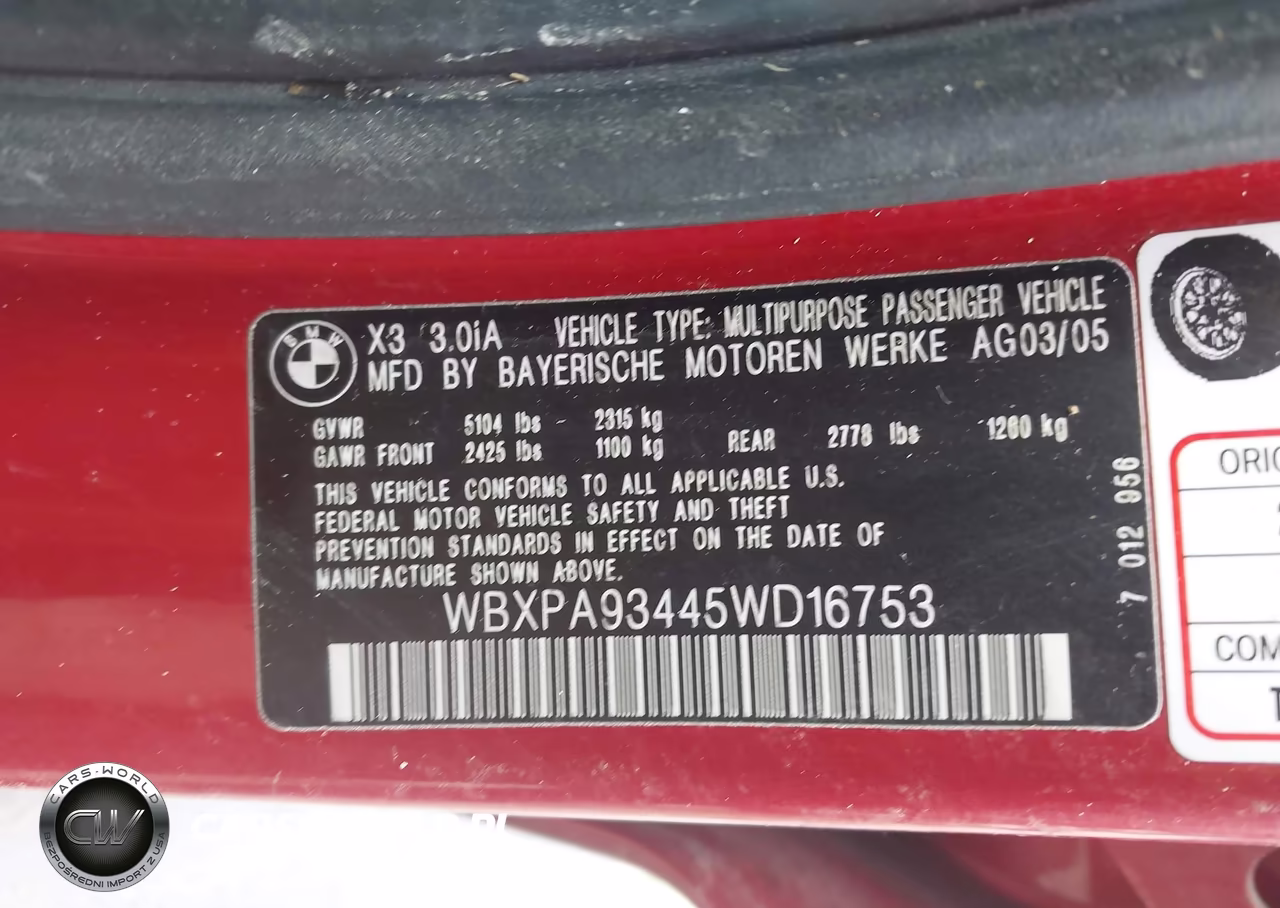 2005 BMW X3 3.0I VIN:WBXPA93445WD16753 - 9