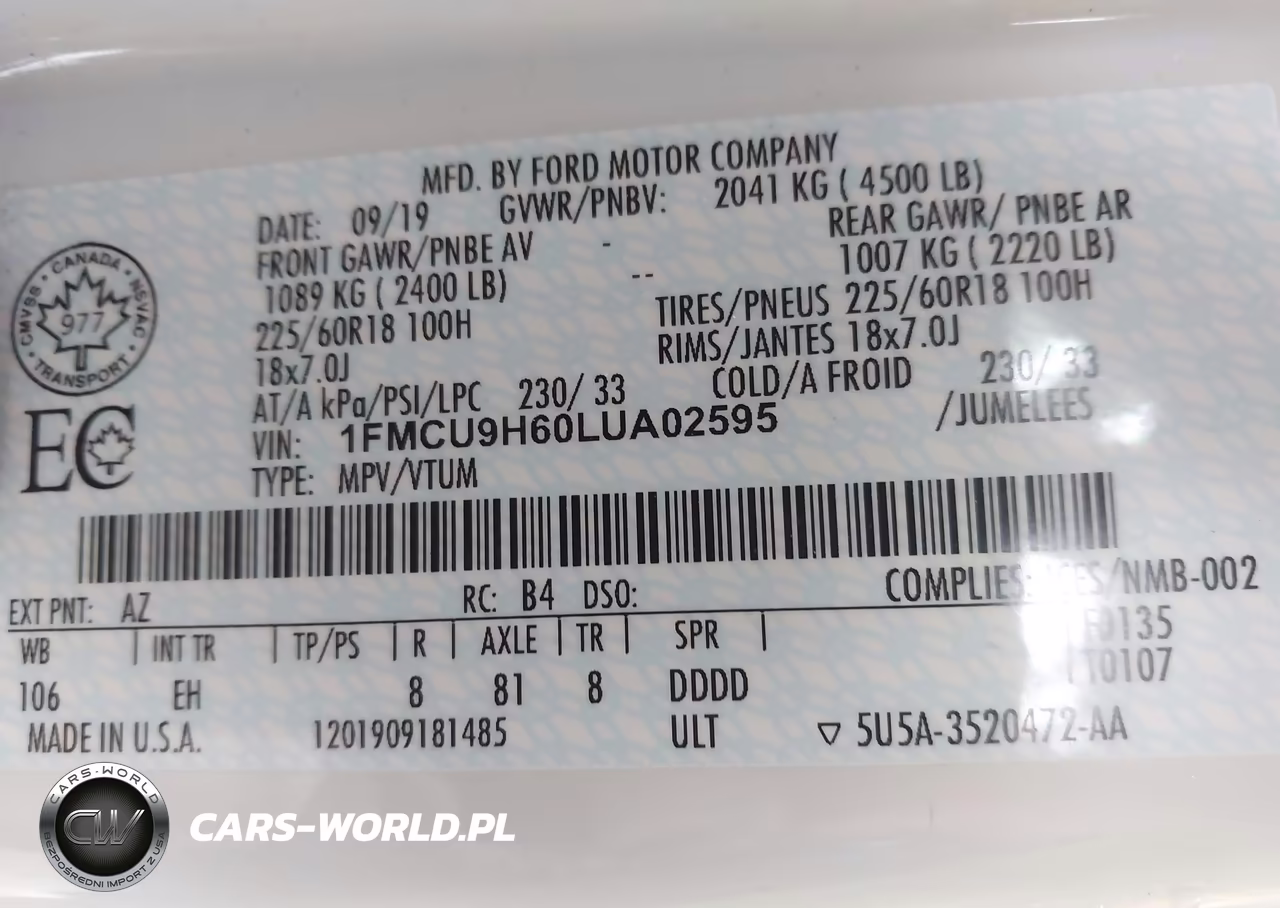 2020 Ford Escape Sel VIN:1FMCU9H60LUA02595 - 9