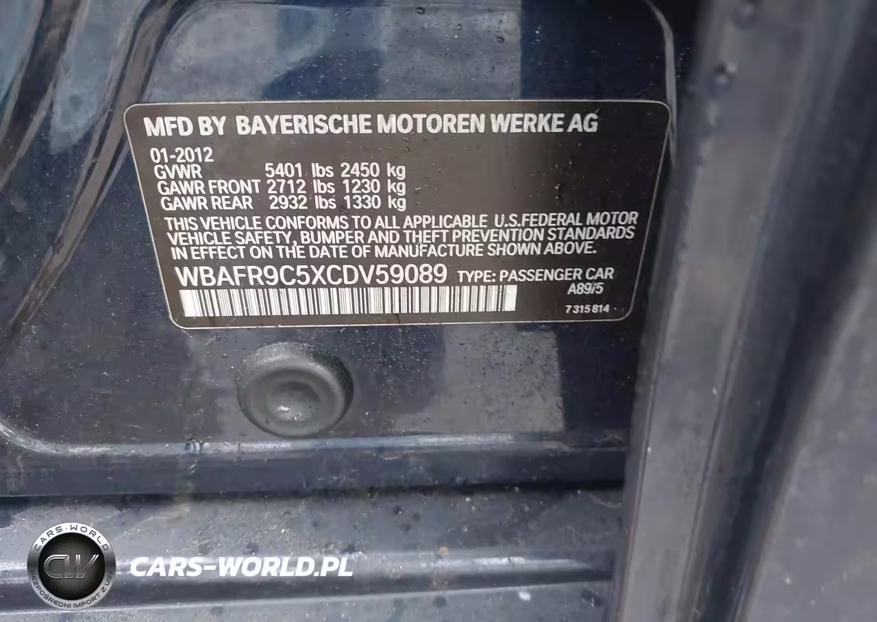 2012 BMW 550I VIN:WBAFR9C5XCDV59089 - 9