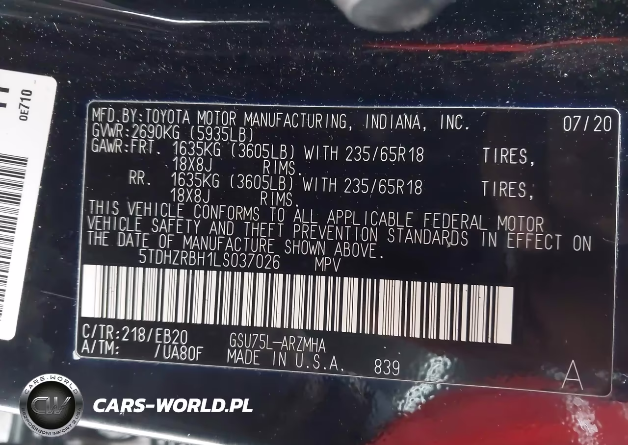 2020 Toyota Highlander Xle VIN:5TDHZRBH1LS037026 - 9