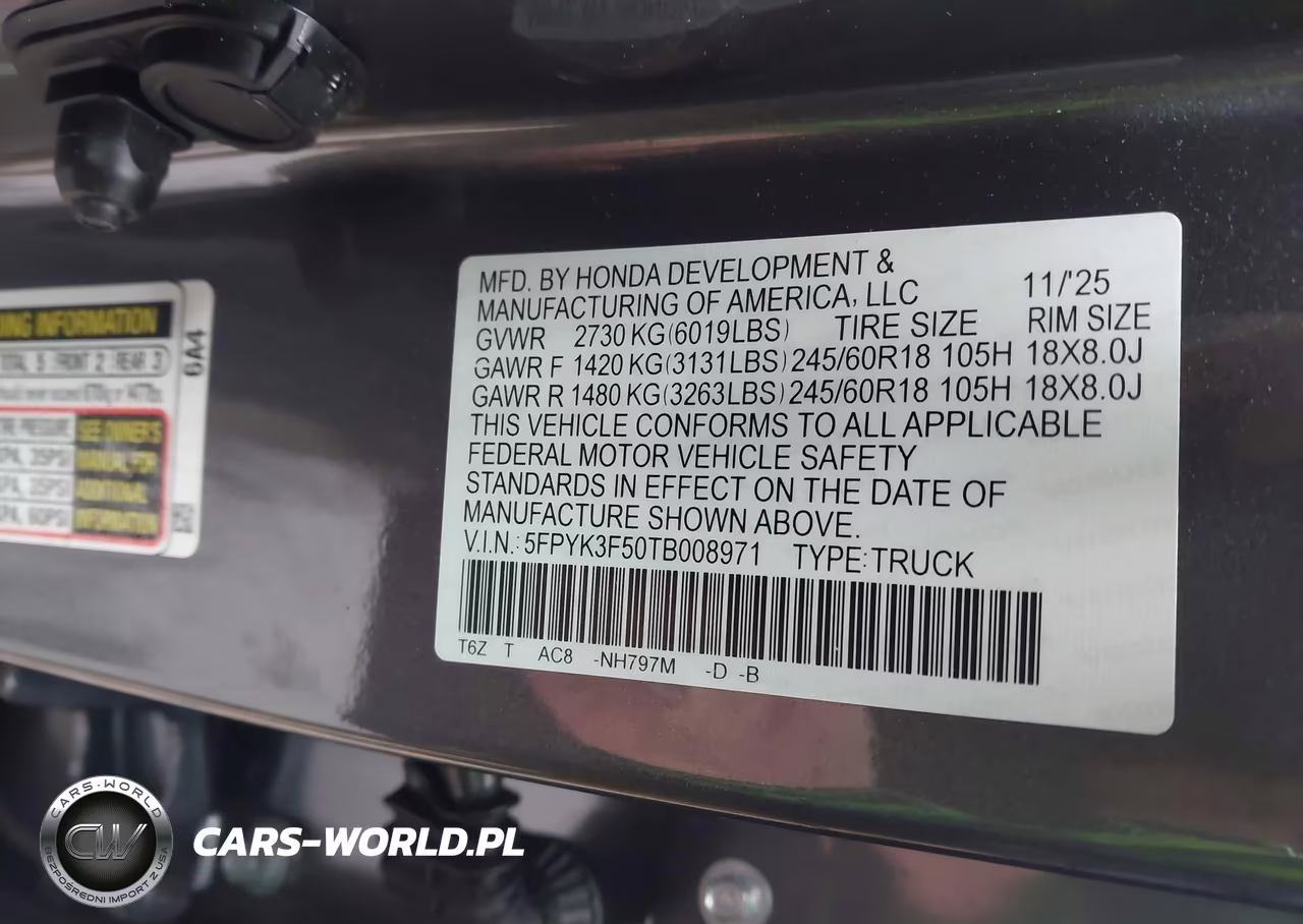 2026 Honda Ridgeline Rtl VIN:5FPYK3F50TB008971 - 9