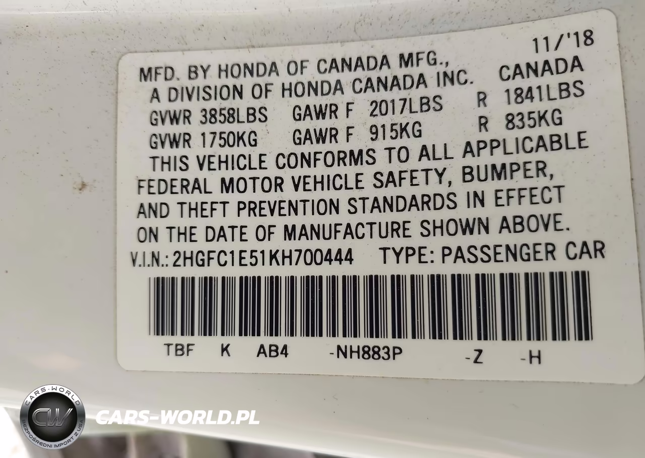 2019 Honda Civic Si VIN:2HGFC1E51KH700444 - 9