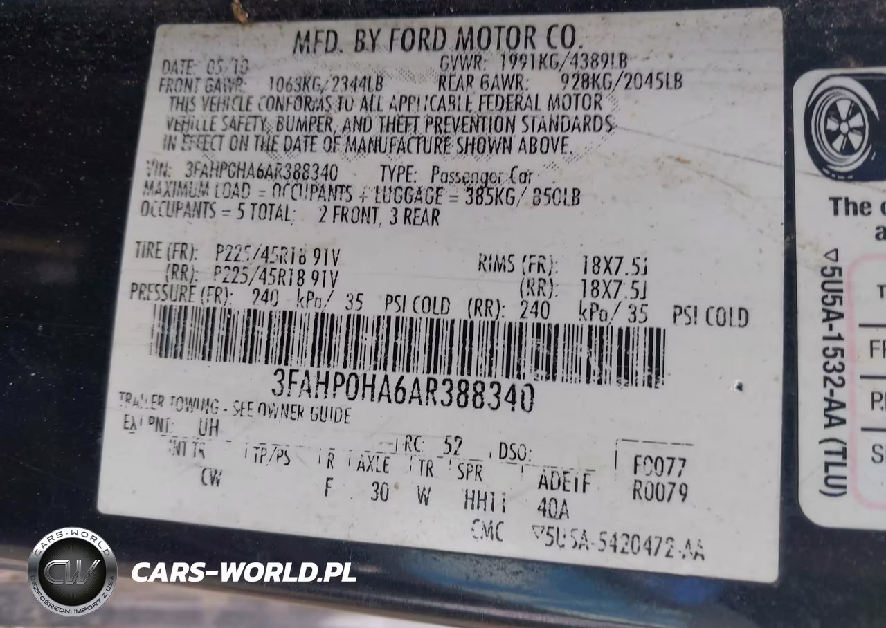 2010 Ford Fusion Se VIN:3FAHP0HA6AR388340 - 9