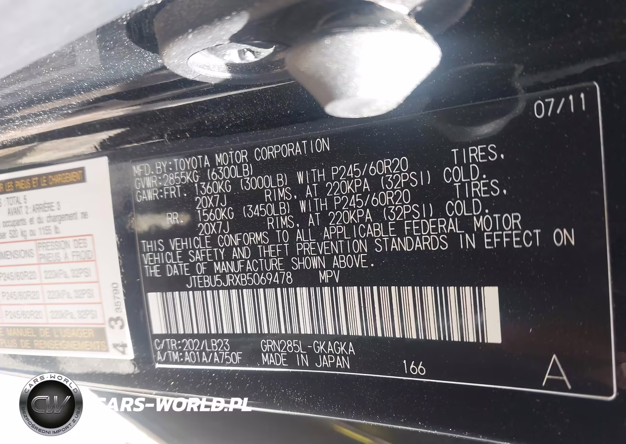 2011 Toyota 4Runner Limited V6 VIN:JTEBU5JRXB5069478 - 9