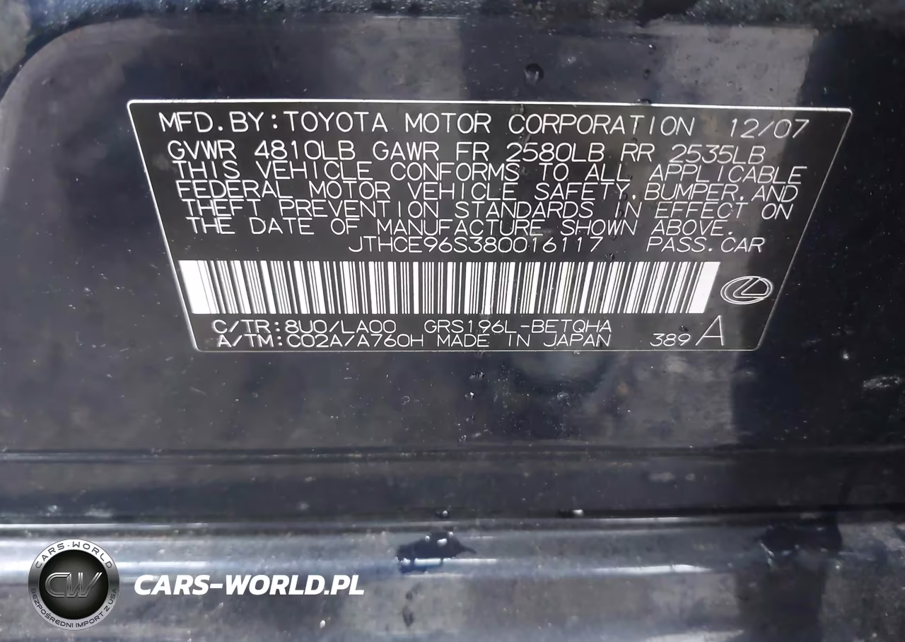 2008 Lexus Gs 350 VIN:JTHCE96S380016117 - 9