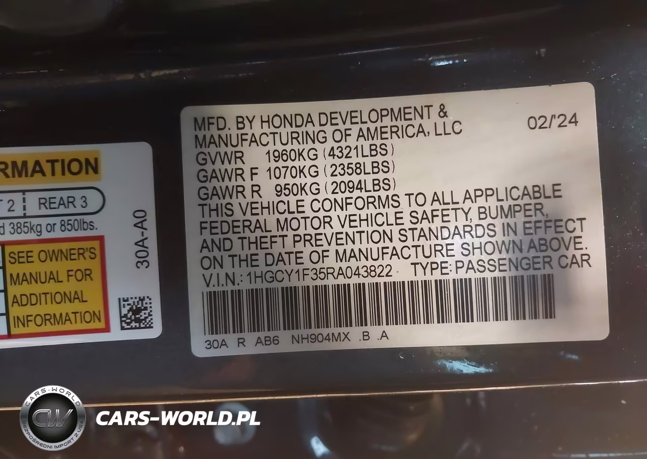 2024 Honda Accord Ex VIN:1HGCY1F35RA043822 - 9