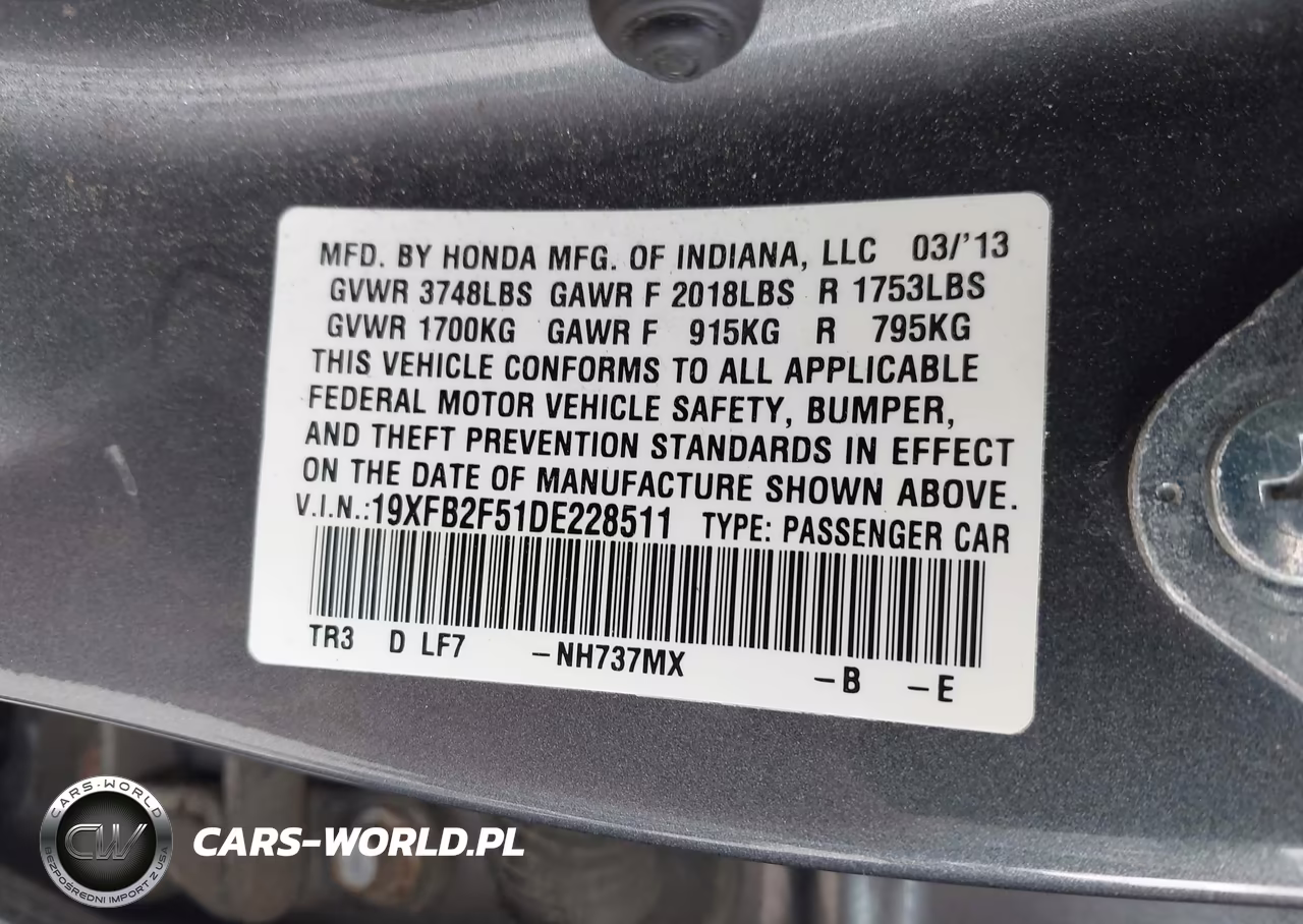 2013 Honda Civic Lx VIN:19XFB2F51DE228511 - 9