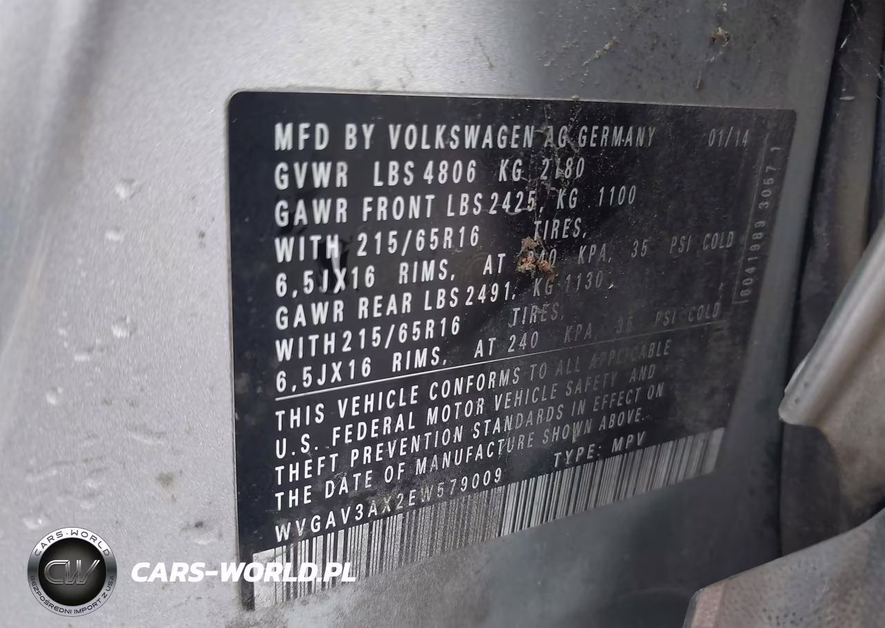 2014 Volkswagen Tiguan S VIN:WVGAV3AX2EW579009 - 9