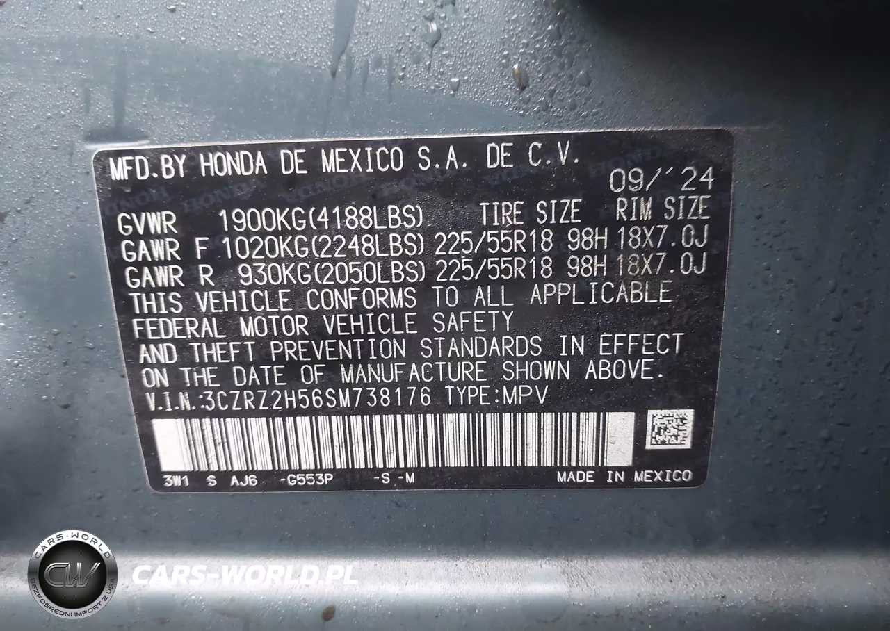 2025 Honda Hr-V Awd Sport VIN:3CZRZ2H56SM738176 - 9