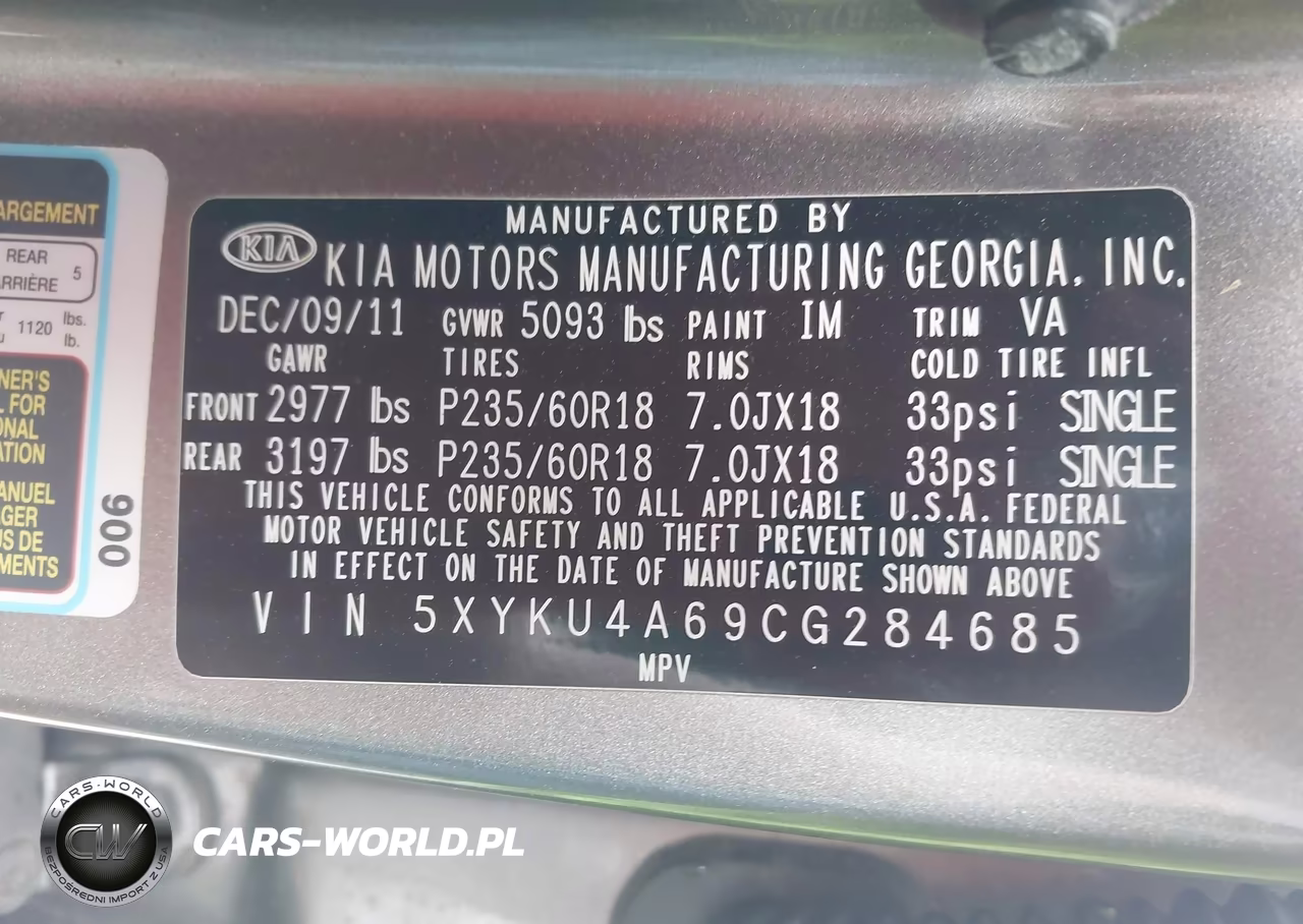2012 Kia Sorento Ex VIN:5XYKU4A69CG284685 - 9