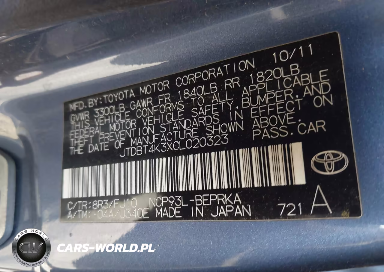 2012 Toyota Yaris VIN:JTDBT4K3XCL020323 - 9